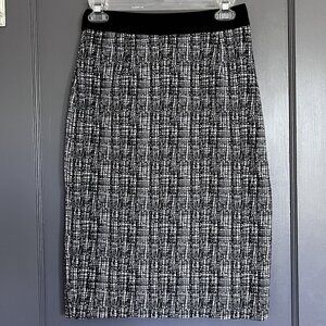 Halogen Nordstrom Straight Midi Pencil Skirt Black and White Cotton Lined Size 2